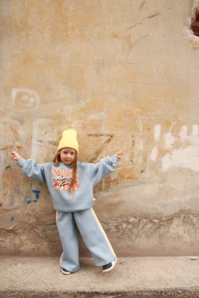 Mavi Retro Baskılı Çocuk Alt Üst Takım ürün görseli