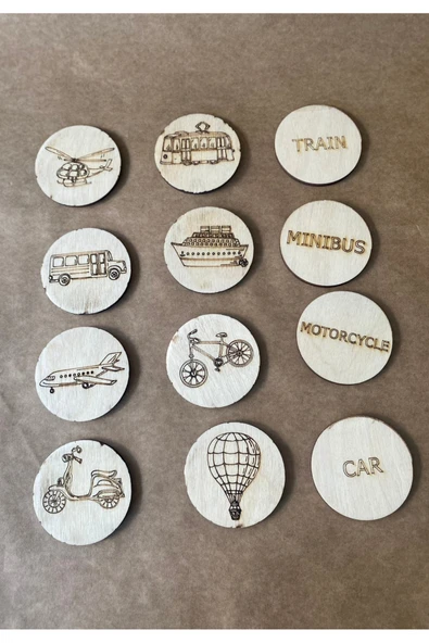 Doğal Ahşap Eğitim Kartları: Araçlar Serisi İngilizce Kelime Kartları - 4