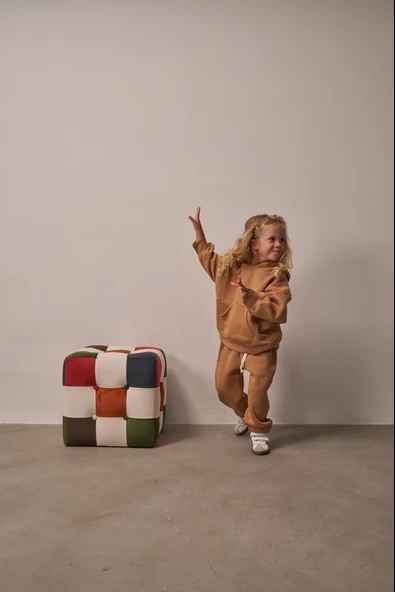 Sütlü Kahve Çocuk Kanguru Cepli Oversize Eşofman Takımı - Resim 2