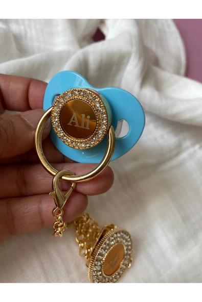 İsme Özel Altın Kaplama Zirkon Taşlı Bebek Emzik Seti (0-6 Ay) | Silikon & Damaklı - 2