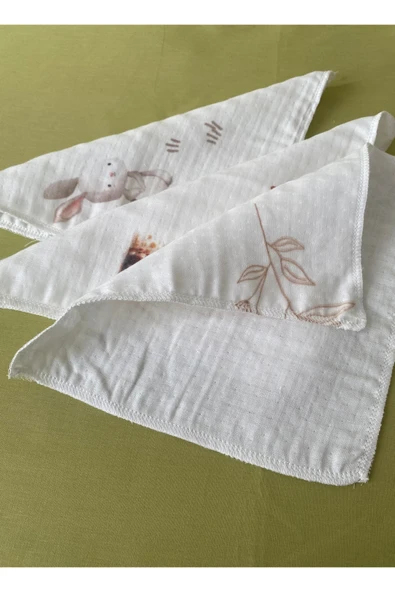 3' lü  Set Desenli Müslin Bebek Ağız Mendili %100 Pamuk 20 x 20 Cm - 7