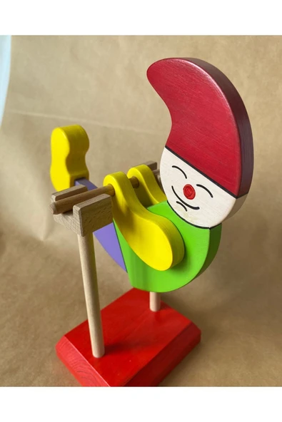 Ahşap Oyuncak Sallanan Renkli Palyaço, Dekoratif Ahşap Sevimli Palyaço - 2
