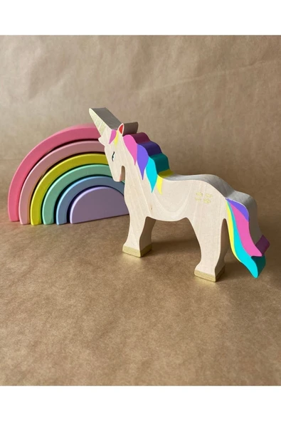 Ahşap Waldorf Unicorn Gökkuşağı Değnek Oyuncak Seti Masal Oyuncakları - Resim 4