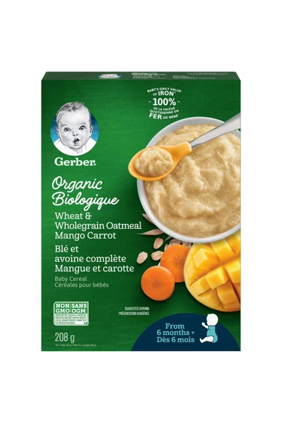 Organic- Wheat& Whole Oat Mango Carrot- Buğday, Tam Yulaf, Havuç ve Mangolu Kaşık Mama- 6 ay- 208 Gr ürün görseli