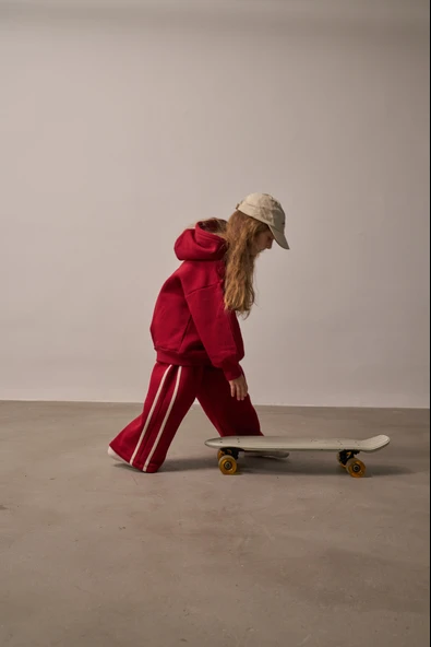 Bordo Hello Nakışlı Alt Üst Takım - Resim 7