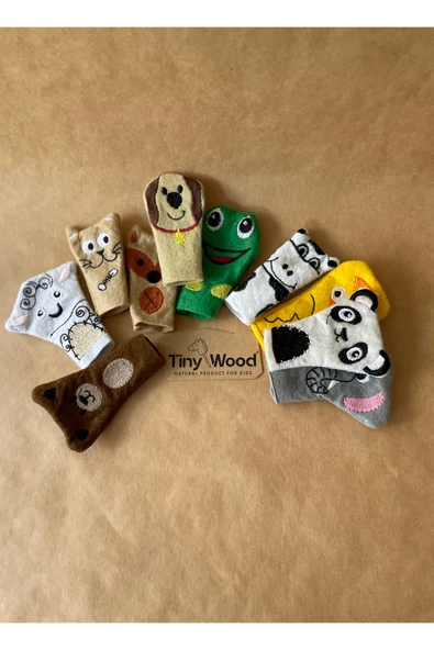 Hayvanlar Alemi Parmak Kukla Seti – 10’lu Eğitici Aile Oyunları, Keçe Montessori Waldorf Oyuncak - 4