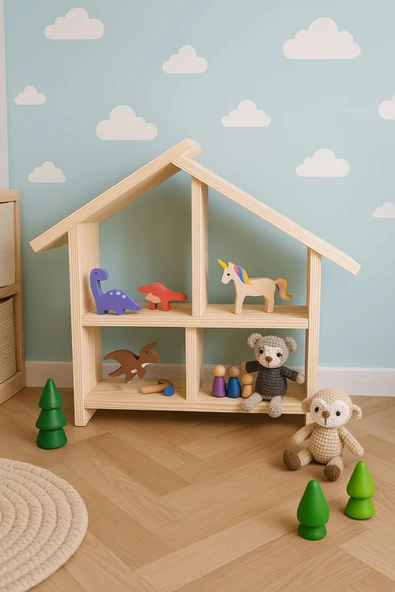 Ahşap Montessori Çocuk Oyun Evi - Doğal El Yapımı Büyük Boy Oyuncak Ev - Resim 5