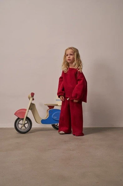 Bordo Omuz Nakışlı Asimetrik Detaylı Alt Üst Takım - Resim 4