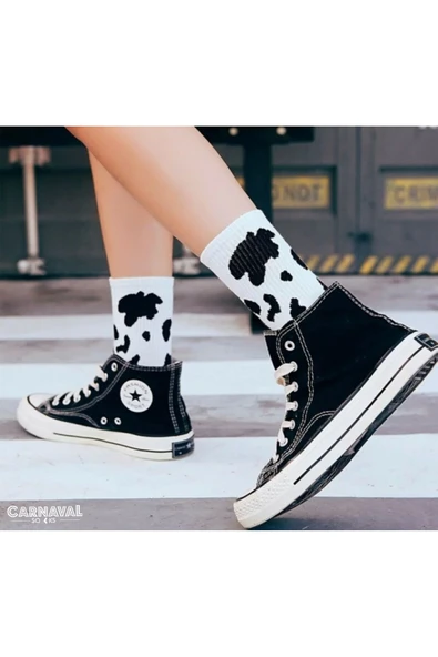 Sweet Milk 5’li Siyah Beyaz Desenli Çorap Seti | Unisex Hediye Kutulu Çoraplar - 7