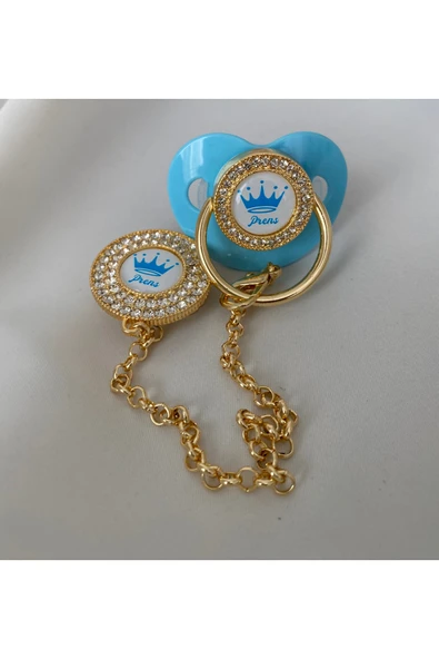 Altın Kaplama ''Prenses” Yazılı Emzik Seti – Zirkon Taşlı Pembe ve Emzik Zincir - 4