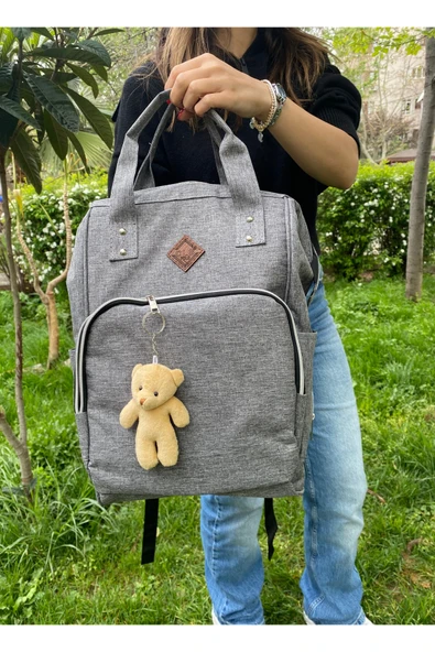 Gri Anne Bebek Bakım Çantası | Sıvı Geçirmez, Termoslu, Çok Gözlü Sırt Çantası - 2