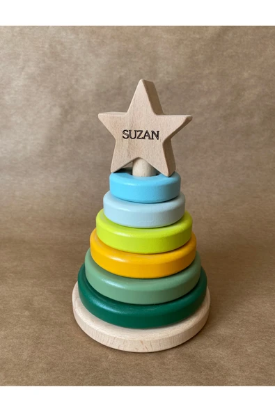 İsme Özel Ahşap Yıldız Halka Kule | Montessori Eğitici Oyuncak & Dekoratif Ahşap Hanoi - 11