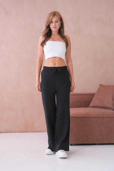 IŞŞIL 10878-Bağlamalı Esnek Palazzo Triko Pantolon - 7