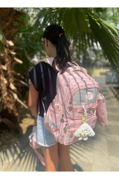 Kız Çocuk İlköğretim Çantası Ultra Hafif ilkokul / Ortaokul Okul 3 lü Çanta Seti Pembe-Lila -Gri - 6