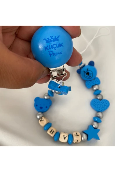 İsimli Emzik Zinciri – Doğal Ahşap Emzik Askısı – El Yapımı Bebek Hediyesi - 2