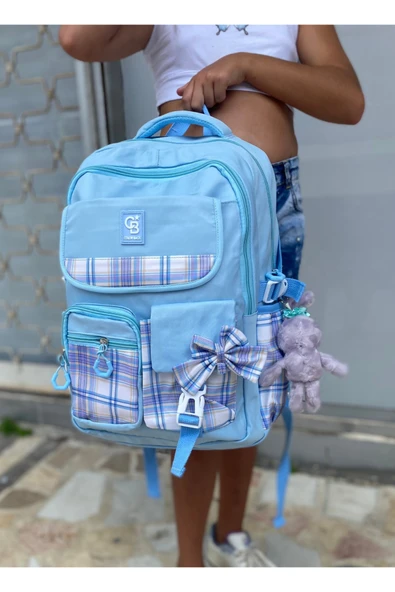Kız Çocuk İlköğretim Çantası Ultra Hafif ilkokul / Ortaokul Okul Çantası Siyah-Mavi - 3