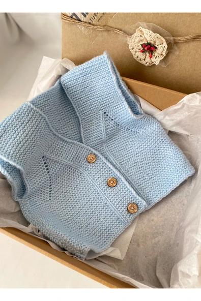 El Örgüsü Yumuşak Bebek Yelek ve Patik Seti 3-12 Ay | Yenidoğan Bebek Hediyesi Unisex - 2