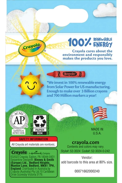 24 Colourful Crayons- Amerikan-Nontoxic- 24 Renk Mum Boya Seti - Resim 5