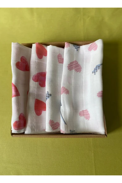 Oeko-Tex Sertifikalı %100 Pamuk Müslin Bebek Ağız Mendili – 4'li Set (40x35 cm) - 2