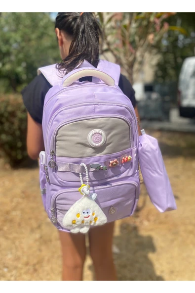Kız Çocuk İlköğretim Çantası Ultra Hafif ilkokul / Ortaokul Okul 3 lü Çanta Seti Pembe-Lila -Gri - 10
