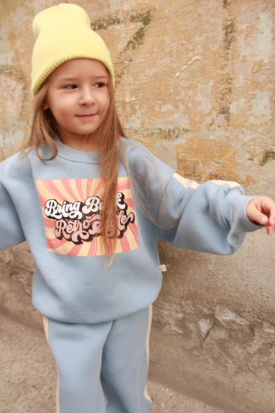 Mavi Retro Baskılı Çocuk Alt Üst Takım - Resim 5