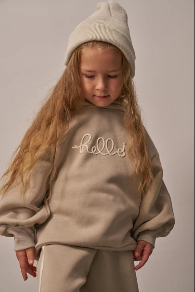 Bej Hello Nakışlı Alt Üst Takım - Resim 9