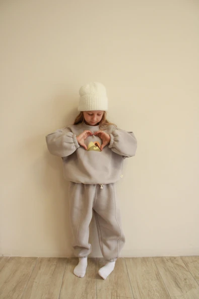 Taş Rengi Dağ Nakışlı Çocuk Alt Üst Takım - Resim 6