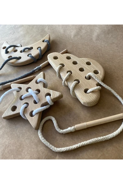 Montessori Eğitici Oyuncak İp Geçirme 3'lü Gökyüzü Seti – İnce Motor Becerisi Geliştirme Oyuncağı - Resim 6