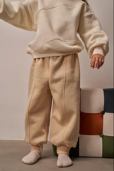 Bej Dikiş Detaylı Eşofman Takım - Resim 8