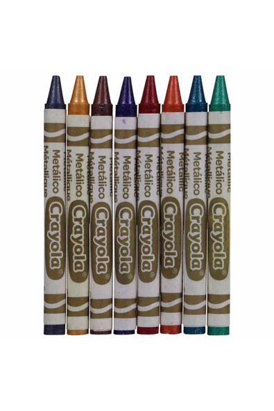 8 Metallic Crayons- Amerikan-Nontoxic- 8 Metalik Renk Mum Boya Seti - Resim 4