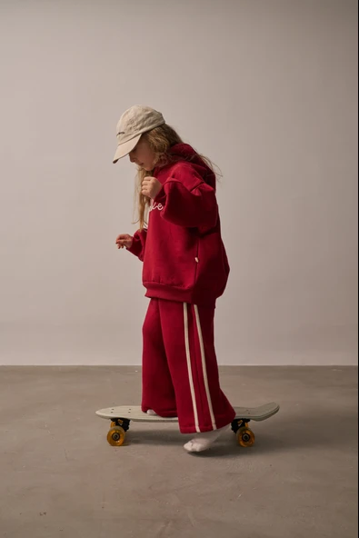 Bordo Hello Nakışlı Alt Üst Takım - Resim 5