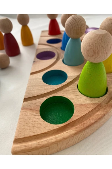 1 Yaş 12'li Waldorf Gökkuşağı Peg Bebek Tabla Seti Peg Bebek Renk Eşleştirme Ahşap Oyuncak - Resim 2