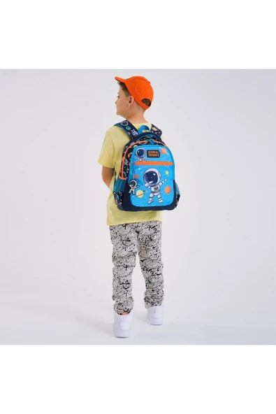 Lacivert Mavi Astronot Desenli 3’lü Okul Çanta Seti Ilköğretim Çantası, Beslenme Ve Kalem Çantası - 6