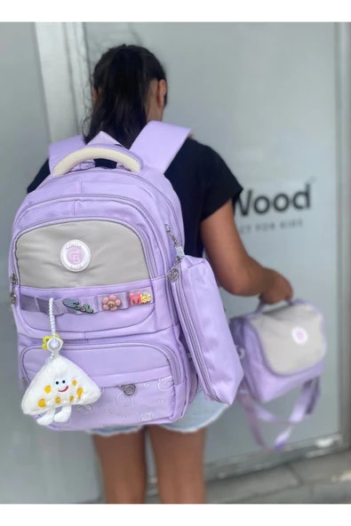 Kız Çocuk İlköğretim Çantası Ultra Hafif ilkokul / Ortaokul Okul 3 lü Çanta Seti Pembe-Lila -Gri - 4
