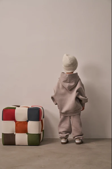 Gri Çocuk Kanguru Cepli Oversize Eşofman Takımı - Resim 6