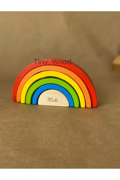 İsme Özel Ahşap Waldorf Gökkuşağı | 6'lı Pastel Tonlarda Montessori Oyuncağı - 12