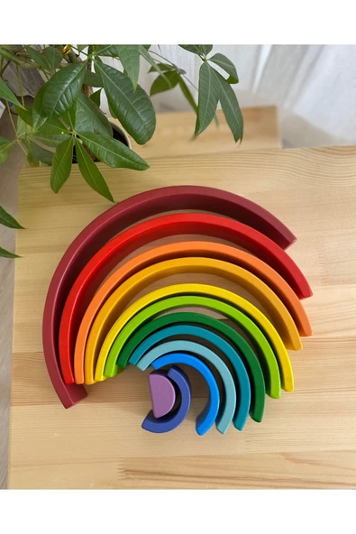 1 Yaş 12'li Waldorf Gökkuşağı Peg Bebek Tabla Seti, Waldorf Renk Eşleştirme Ahşap Oyuncak Seti - 4