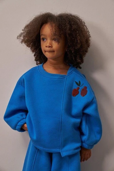 Mavi Omuz Nakışlı Asimetrik Detaylı Alt Üst Takım - Resim 2