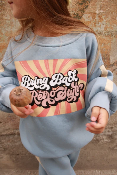 Mavi Retro Baskılı Çocuk Alt Üst Takım - Resim 8