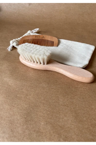 2'li Set Isme Özel %100 Keçi Kılı Bebek Saç Fırçası & Mini Oval Tarak Isme Özel Bebek Fırçası - 5