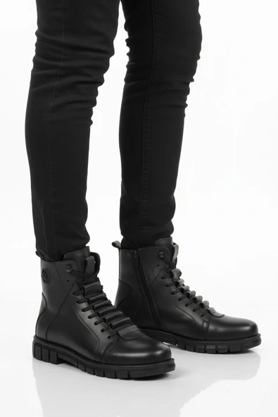 Ayakmod Siyah Deri Kürkü Soğuğa Dirençli Kaymaz Erkek Bot 2K8518 M