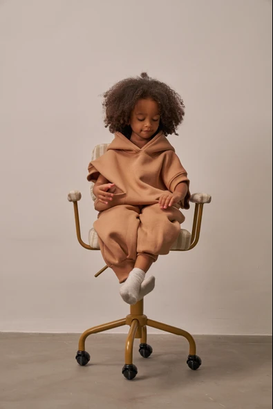 Sütlü Kahve Nakışlı Cepli Hoodie Takım - Resim 5