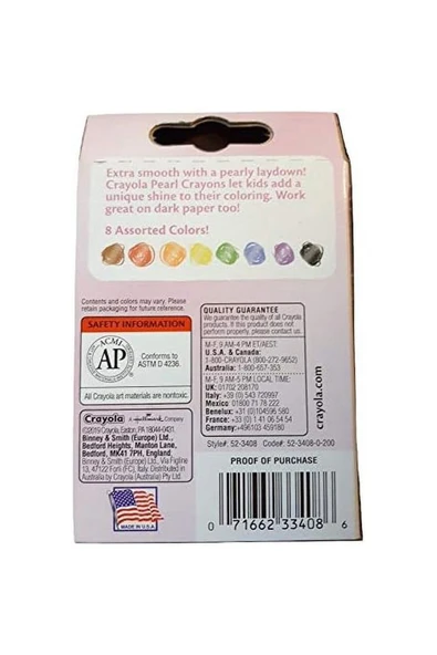 8 Pearl Crayons- Amerikan-Nontoxic- İnci 8 Renk Mum Boya Seti - Resim 5