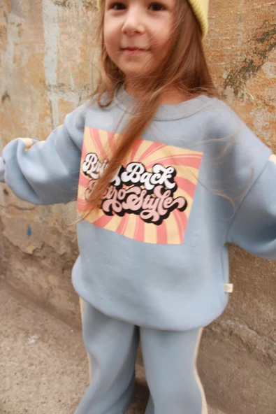 Mavi Retro Baskılı Çocuk Alt Üst Takım - Resim 6