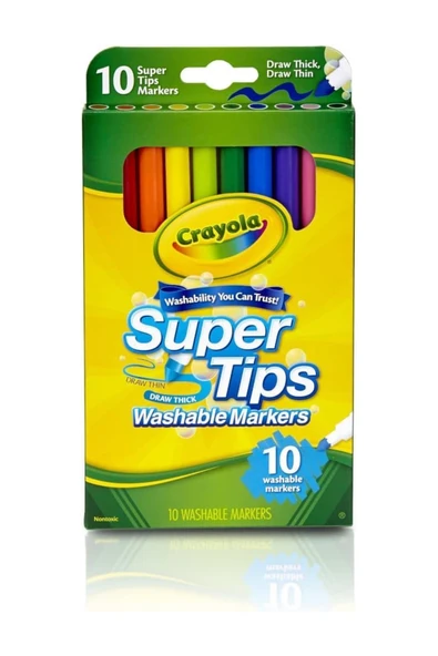 10 Super Tips Washable Markers- Amerikan-Nontoxic- 10 Yıkanabilir İnce-Kalın Uçlu Keçeli Boya Kalemi ürün görseli
