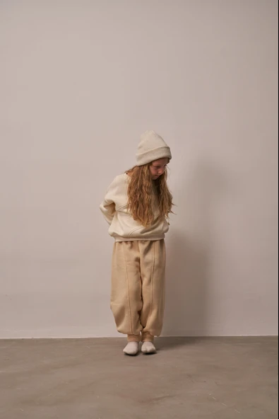 Bej Dikiş Detaylı Eşofman Takım - Resim 2