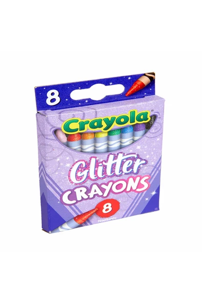 8 Glitter Crayons- Amerikan-Nontoxic- 8 Renk Simli Mum Boya Seti - Resim 5
