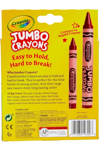 16 Jumbo Crayons- Amerikan-Nontoxic- 16 Renk Jumbo Boy Mum Boya Seti - Resim 6
