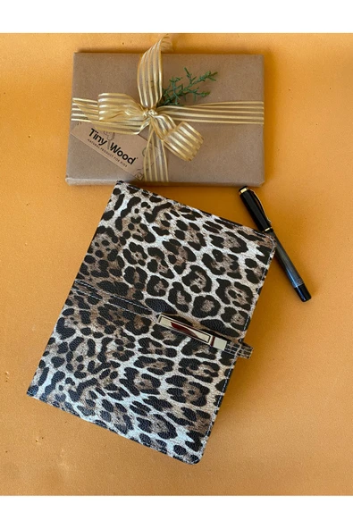 Leopar Desenli Deri Kaplı Kilitli Ajanda | Hesap Makineli | Tarihsiz Planlayıcı