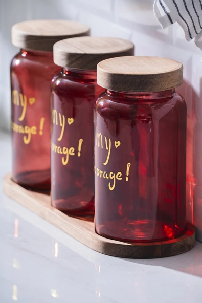 Acar HCH-07936/4 Pierre Akasya Kapaklı Kavanoz Seti - Kırmızı - Resim 2